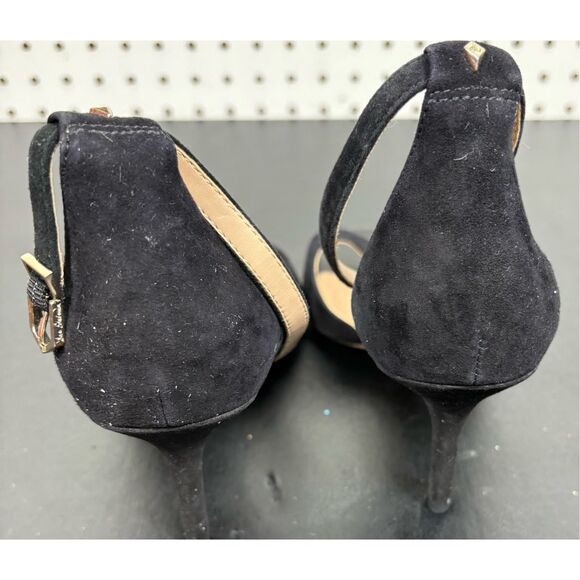 Sam Edelman BLACK SUEDE HIGH HEEL OPEN TOE SLINGBACK SHOES size 8 - Picture 11 of 12